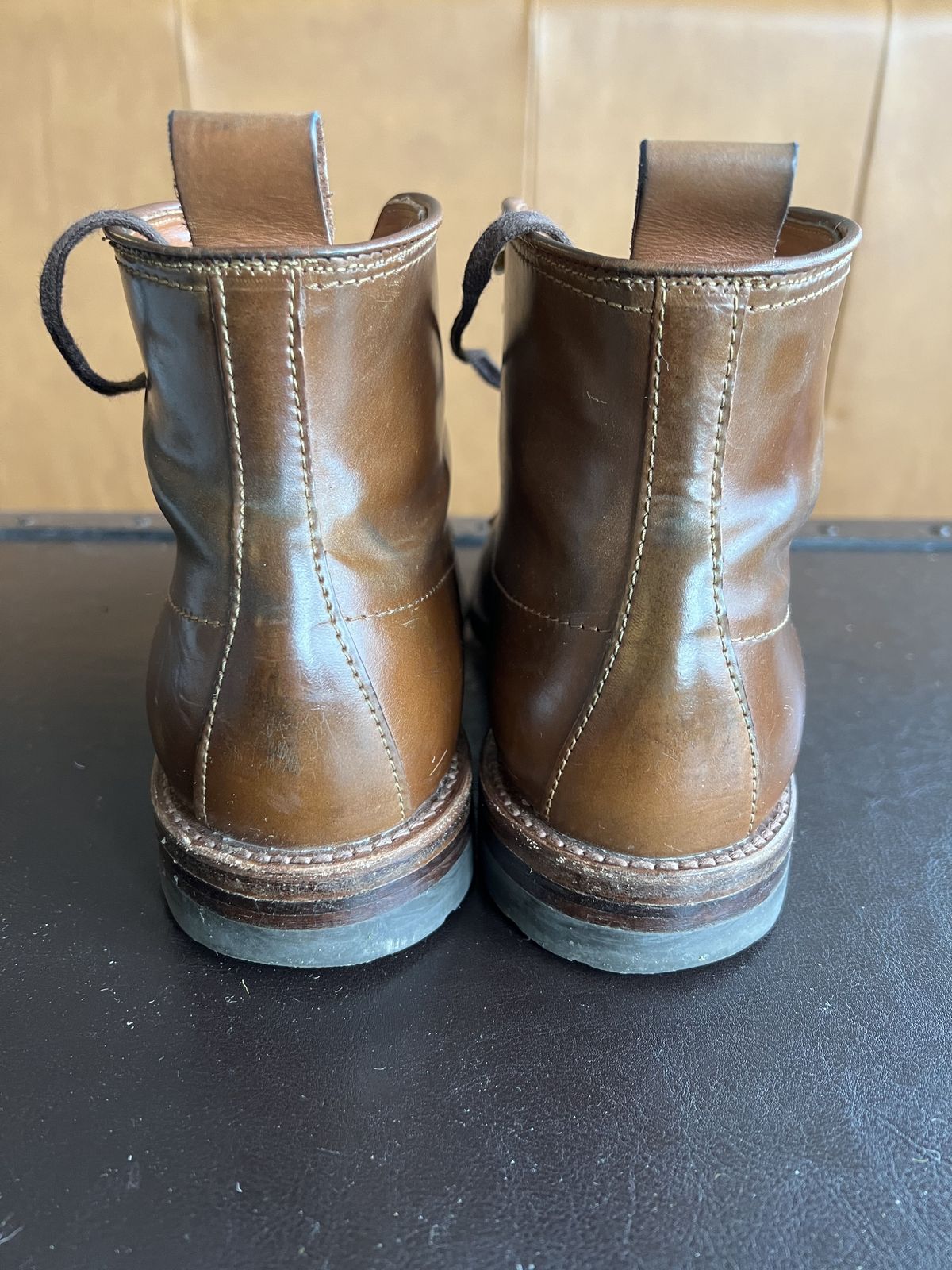 Photo by patinathunderdome on February 4, 2022 of the Alden Indy Boot in Horween Whisky Shell Cordovan.