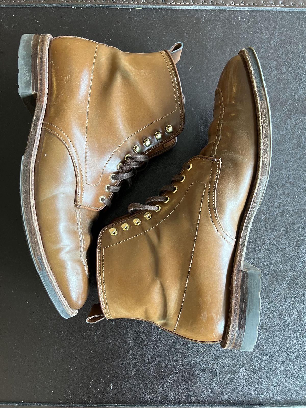 Photo by patinathunderdome on February 4, 2022 of the Alden Indy Boot in Horween Whisky Shell Cordovan.