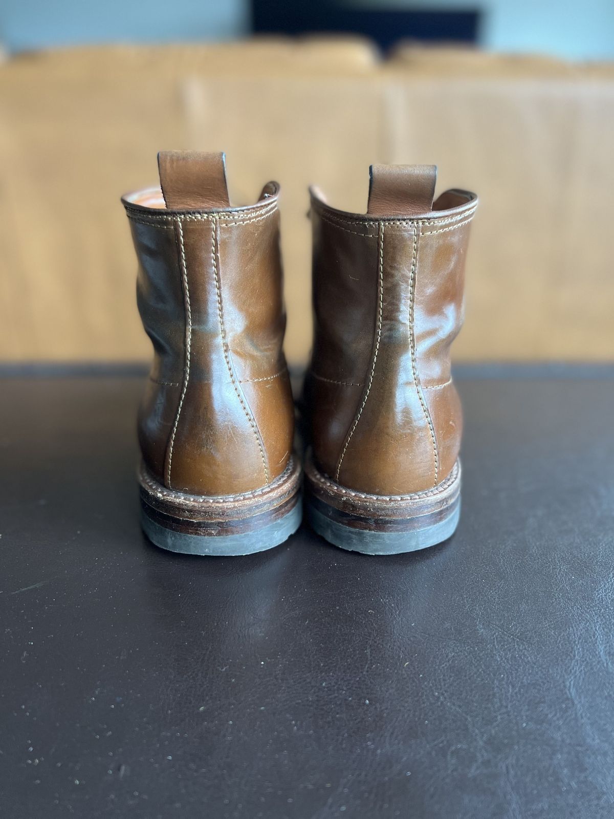 Photo by patinathunderdome on March 4, 2022 of the Alden Indy Boot in Horween Whisky Shell Cordovan.