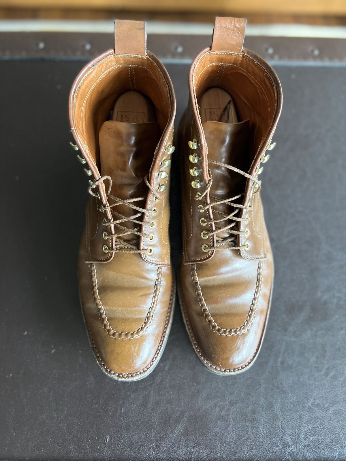 Photo by patinathunderdome on March 4, 2022 of the Alden Indy Boot in Horween Whisky Shell Cordovan.