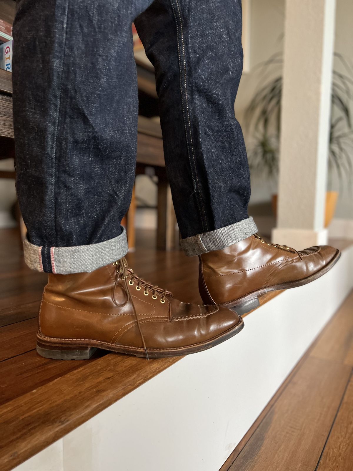 Photo by patinathunderdome on March 4, 2022 of the Alden Indy Boot in Horween Whisky Shell Cordovan.