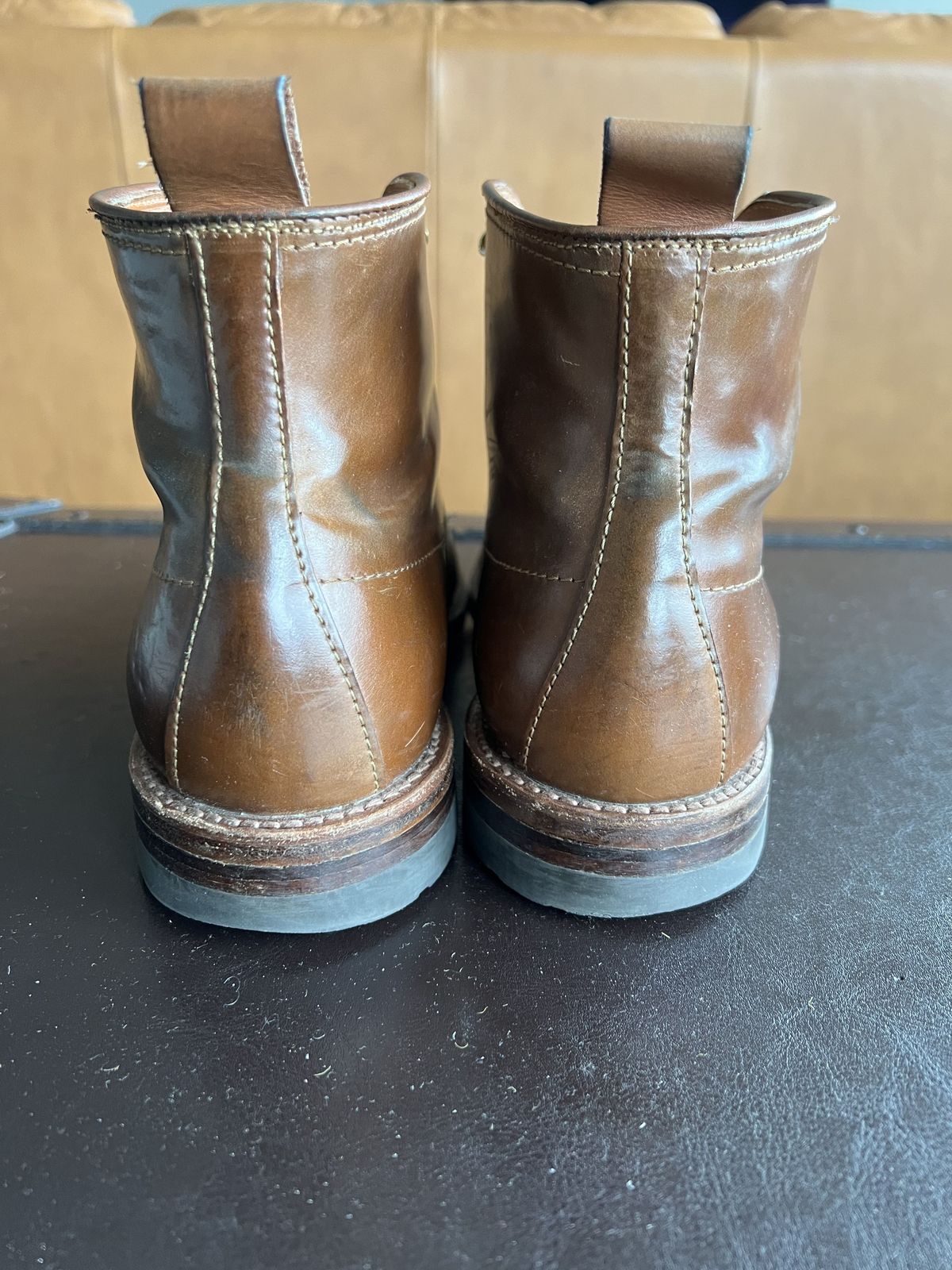 Photo by patinathunderdome on April 3, 2022 of the Alden Indy Boot in Horween Whisky Shell Cordovan.