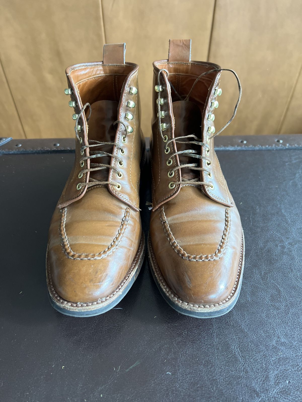 Photo by patinathunderdome on May 4, 2022 of the Alden Indy Boot in Horween Whisky Shell Cordovan.