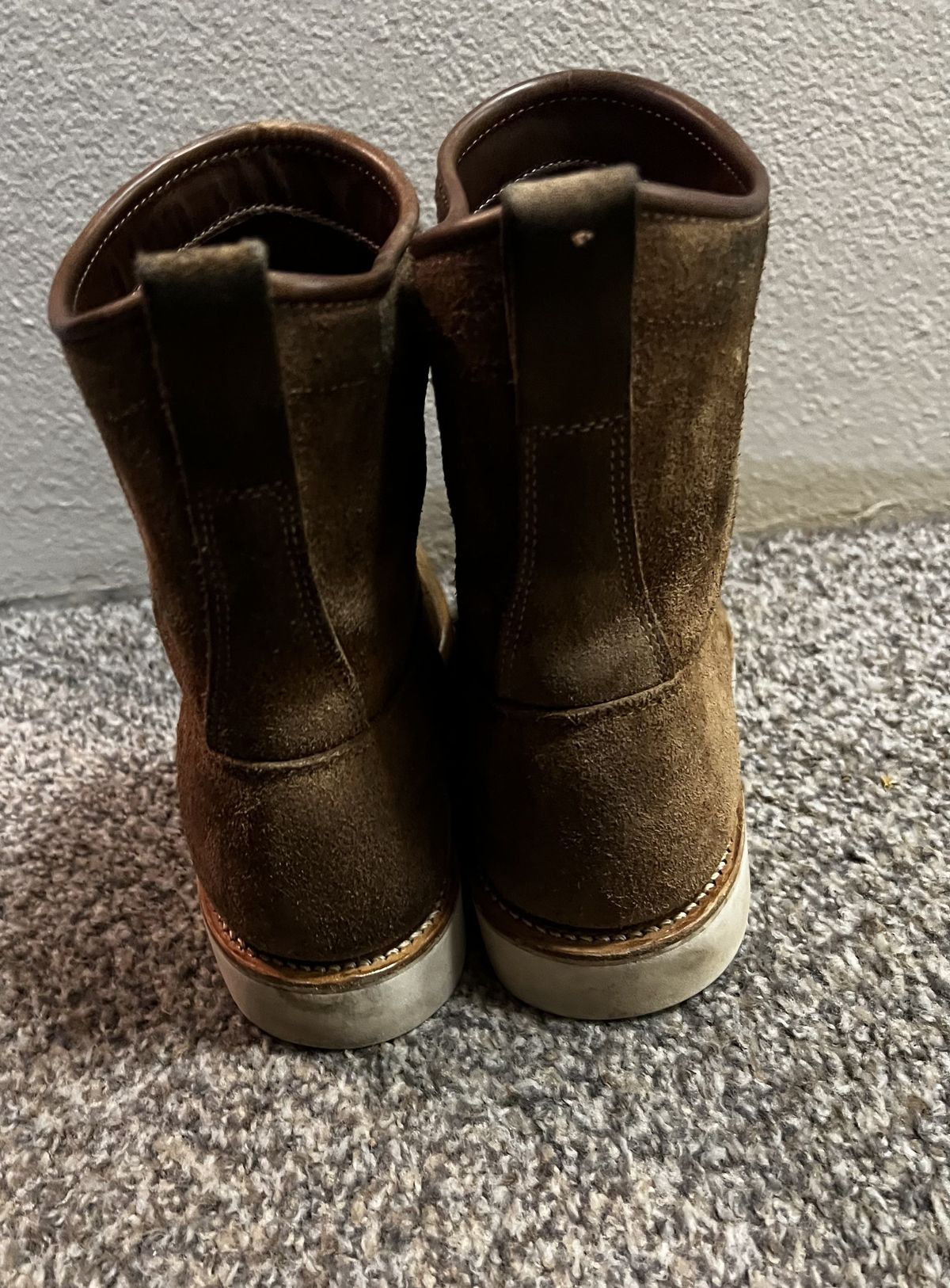 Photo by patinathunderdome on December 3, 2021 of the Viberg Roper Boot in Horween Natural Chromexcel Roughout.