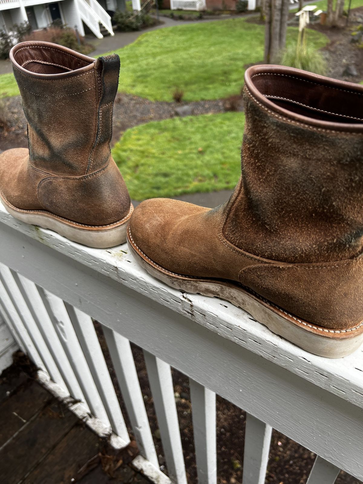 Photo by patinathunderdome on February 2, 2022 of the Viberg Roper Boot in Horween Natural Chromexcel Roughout.