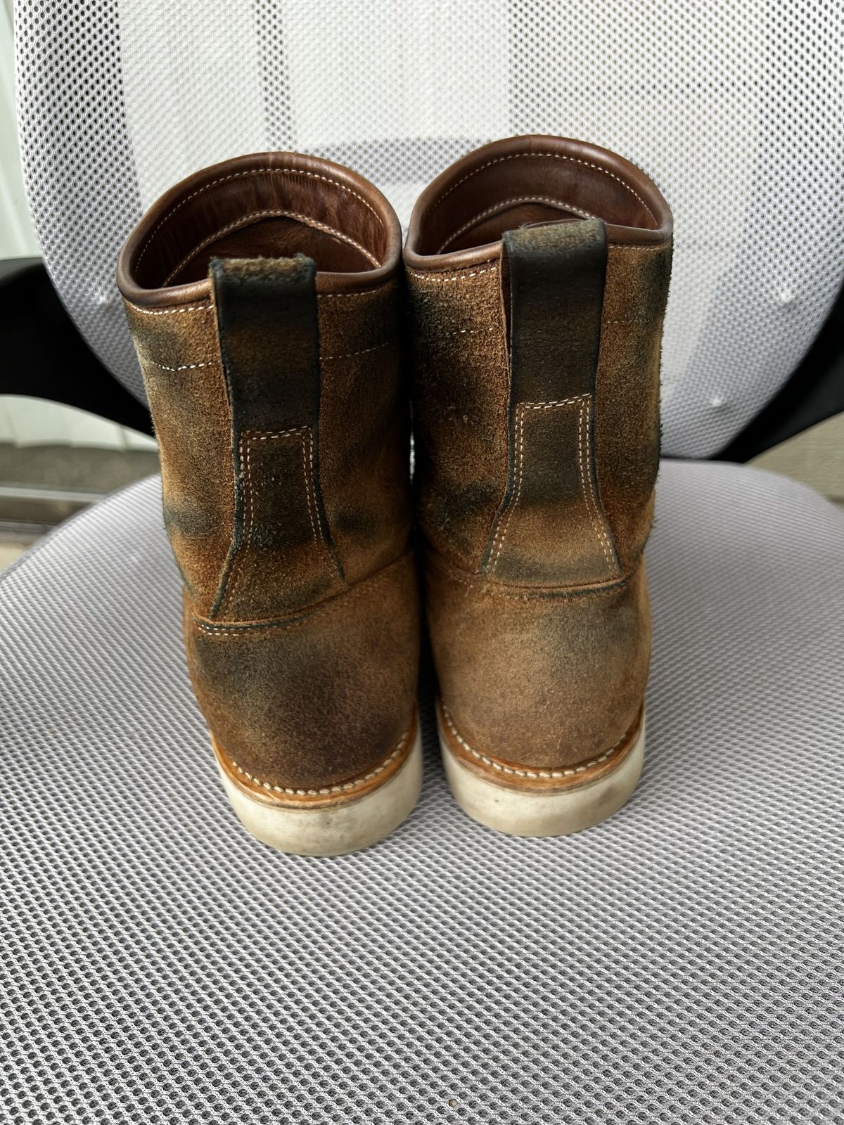 Photo by patinathunderdome on February 2, 2022 of the Viberg Roper Boot in Horween Natural Chromexcel Roughout.