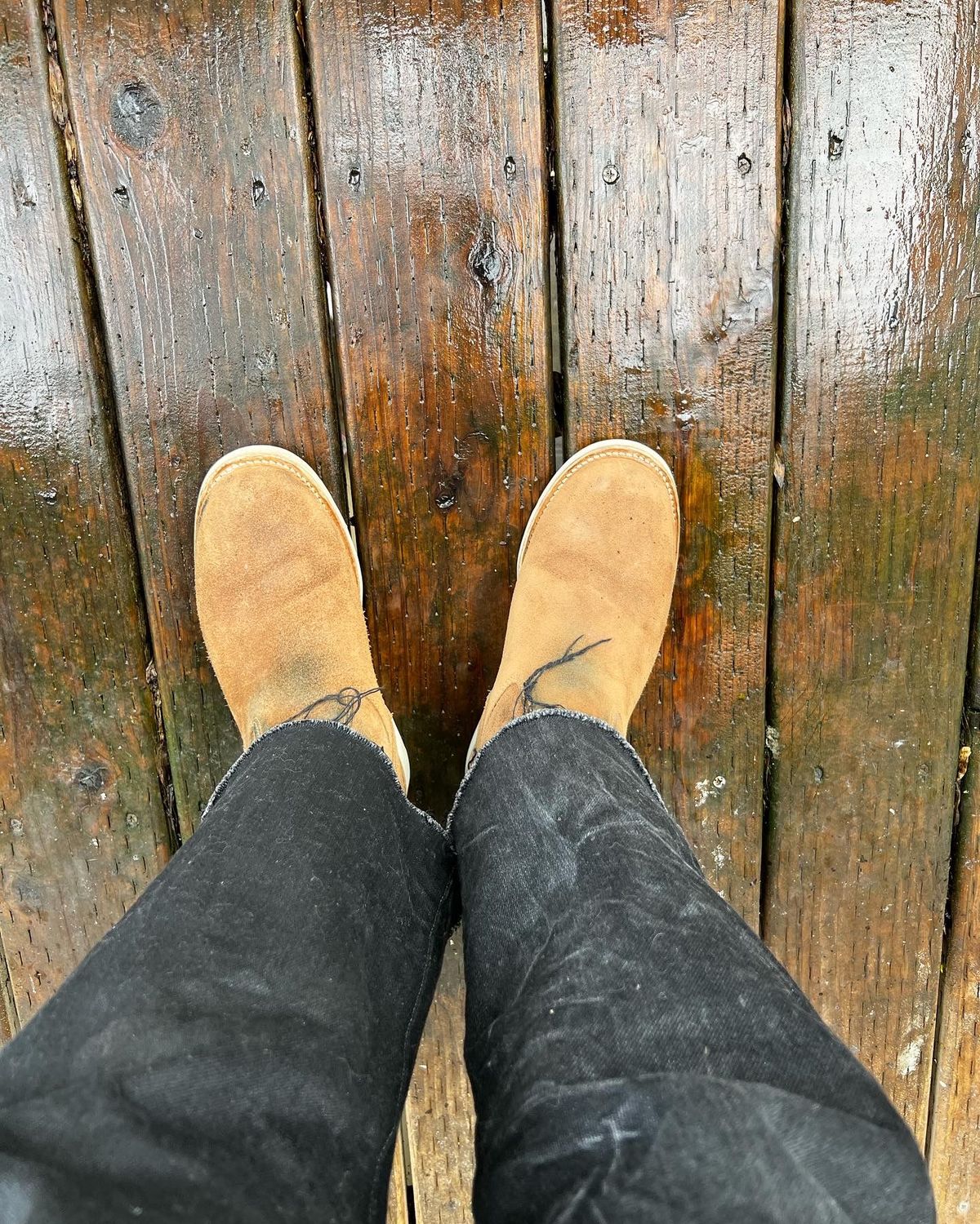 Photo by patinathunderdome on March 3, 2022 of the Viberg Roper Boot in Horween Natural Chromexcel Roughout.