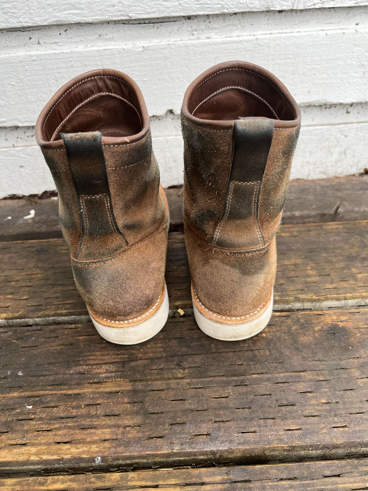 Photo by patinathunderdome on March 3, 2022 of the Viberg Roper Boot in Horween Natural Chromexcel Roughout.