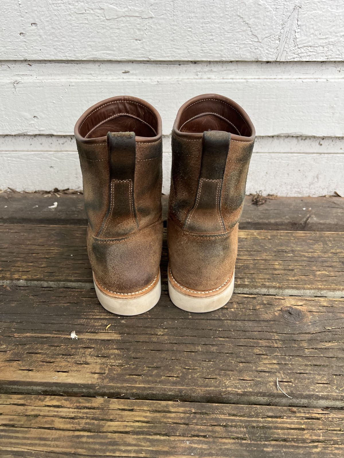 Photo by patinathunderdome on May 5, 2022 of the Viberg Roper Boot in Horween Natural Chromexcel Roughout.