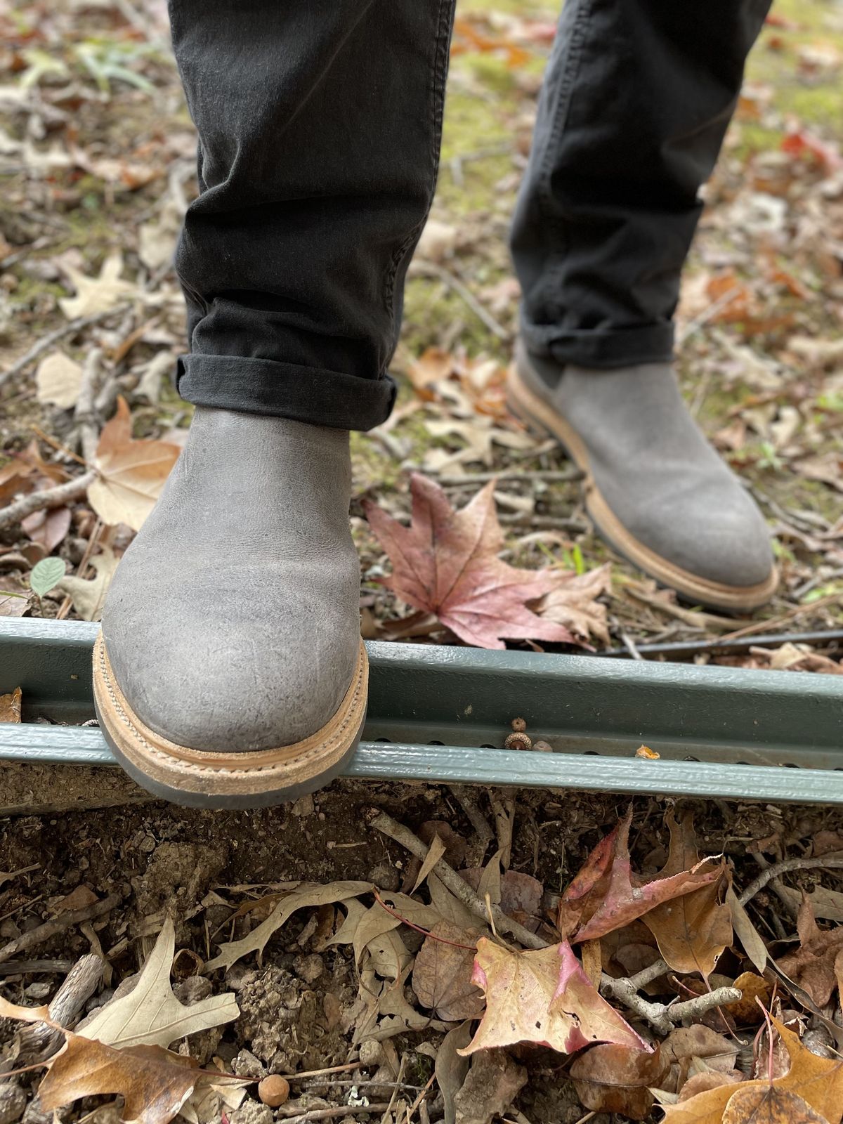 Photo by patinathunderdome on November 2, 2021 of the Tangier Kingstowne Boot in C.F. Stead Grey Classic Kudu.
