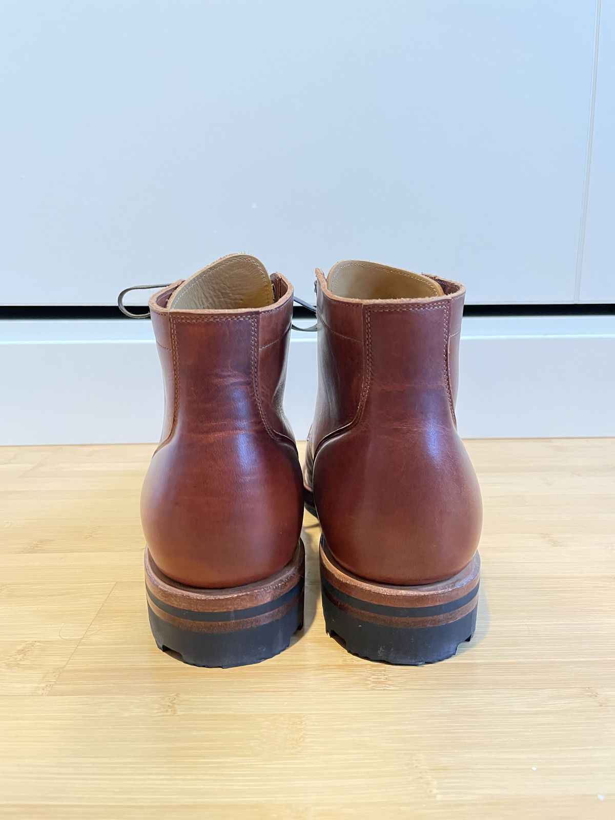 Photo by patinathunderdome on October 5, 2021 of the Viberg Service Boot in Horween Burned Oak Dublin.