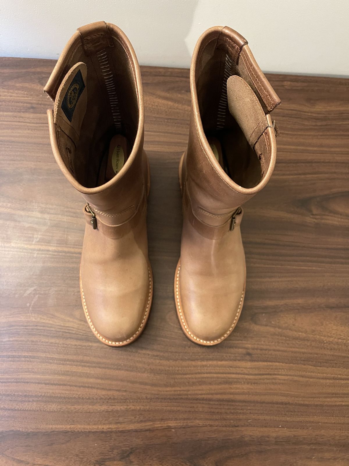 Photo by patinathunderdome on December 5, 2021 of the John Lofgren Wabash Engineer Boots in Horween Natural Chromexcel.