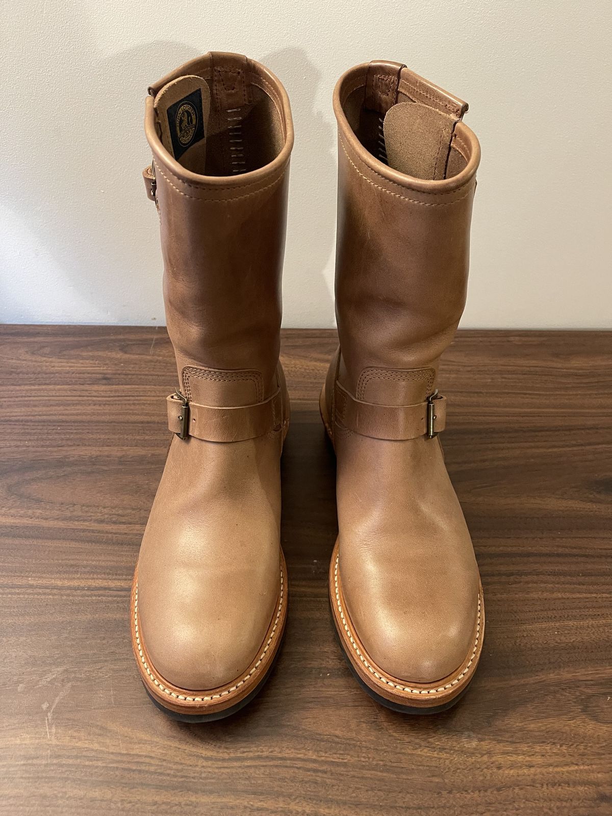 Photo by patinathunderdome on December 5, 2021 of the John Lofgren Wabash Engineer Boots in Horween Natural Chromexcel.