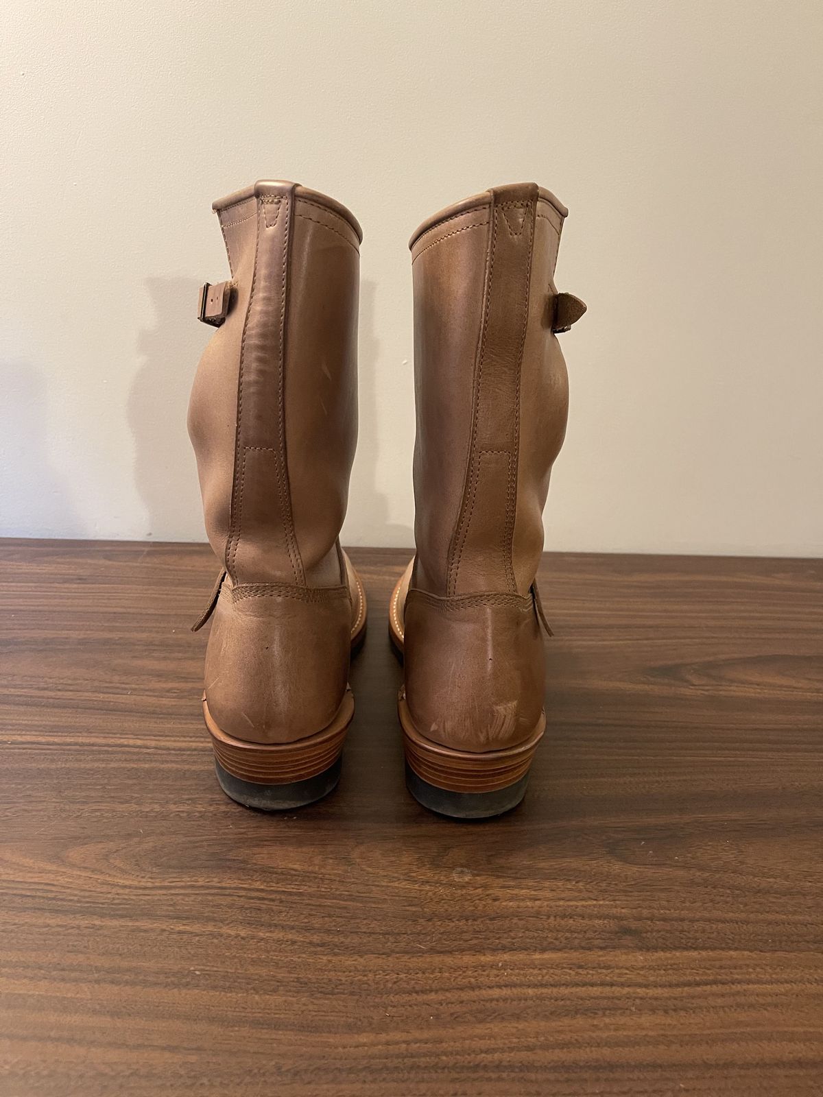 Photo by patinathunderdome on December 5, 2021 of the John Lofgren Wabash Engineer Boots in Horween Natural Chromexcel.