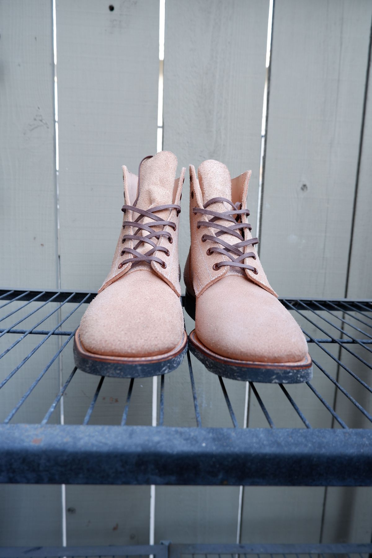 Photo by patinathunderdome on October 1, 2021 of the Clinch Yeager Boots in Wickett & Craig Natural Latigo Roughout.