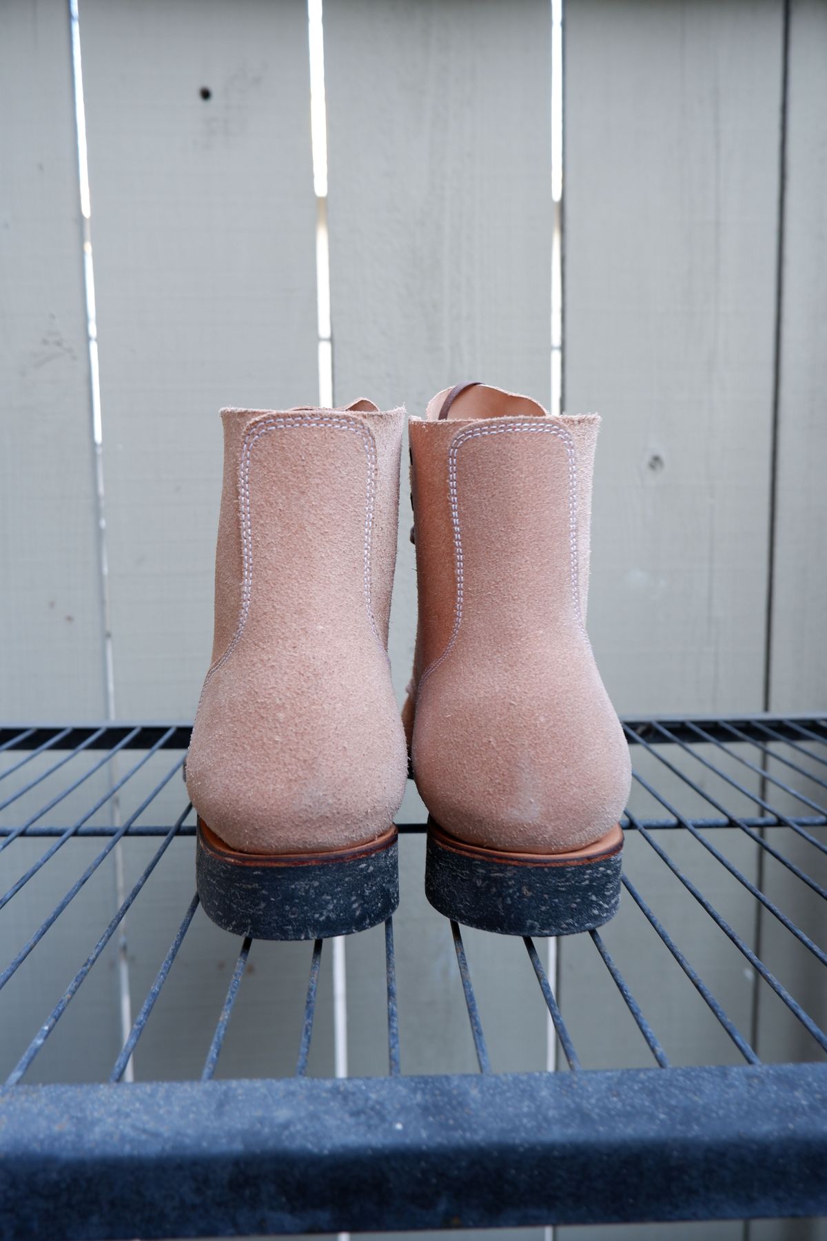 Photo by patinathunderdome on October 1, 2021 of the Clinch Yeager Boots in Wickett & Craig Natural Latigo Roughout.