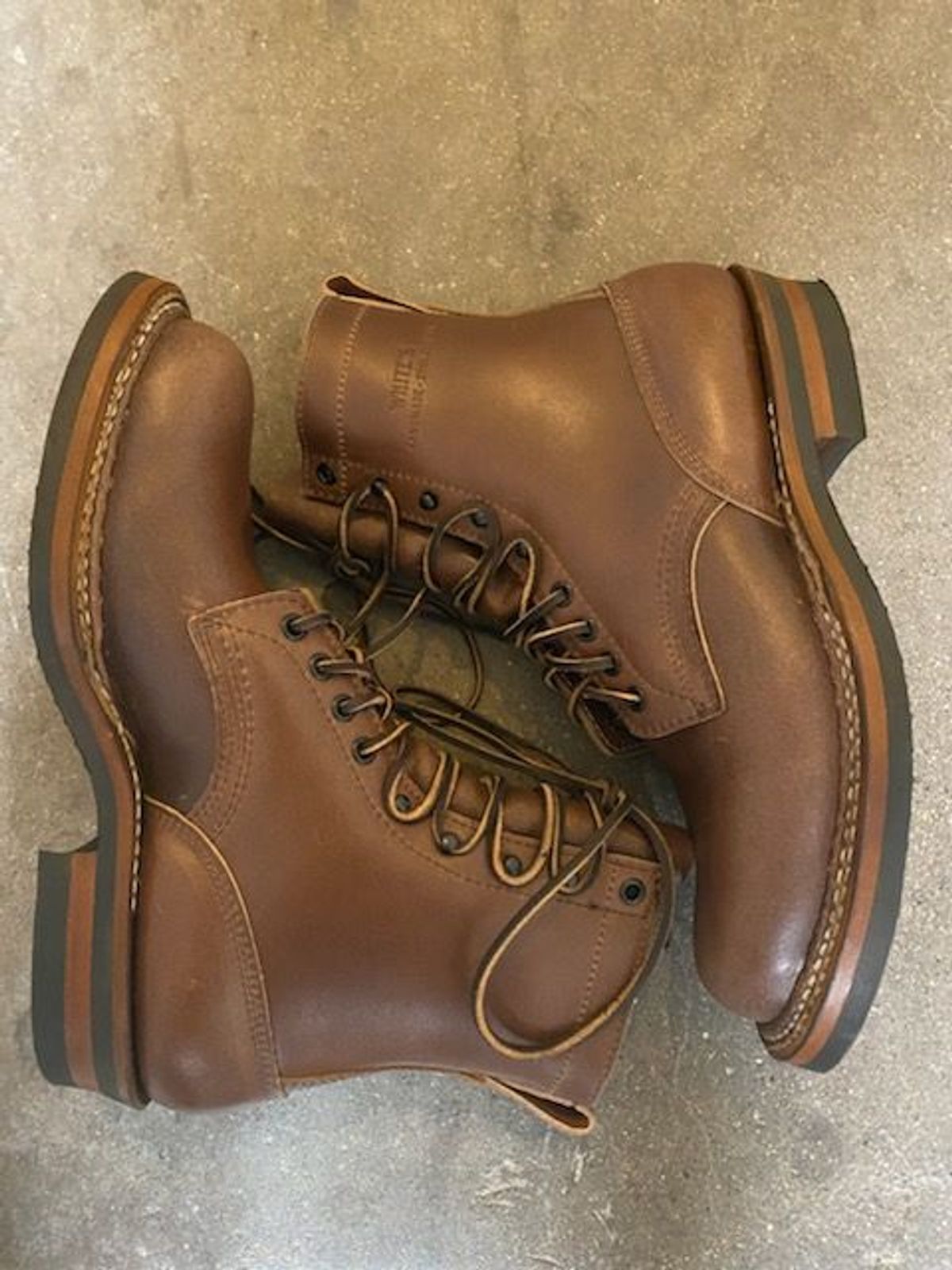 Photo by patinathunderdome on November 1, 2021 of the White's Bounty Hunter in Horween Natural Waxed Flesh.