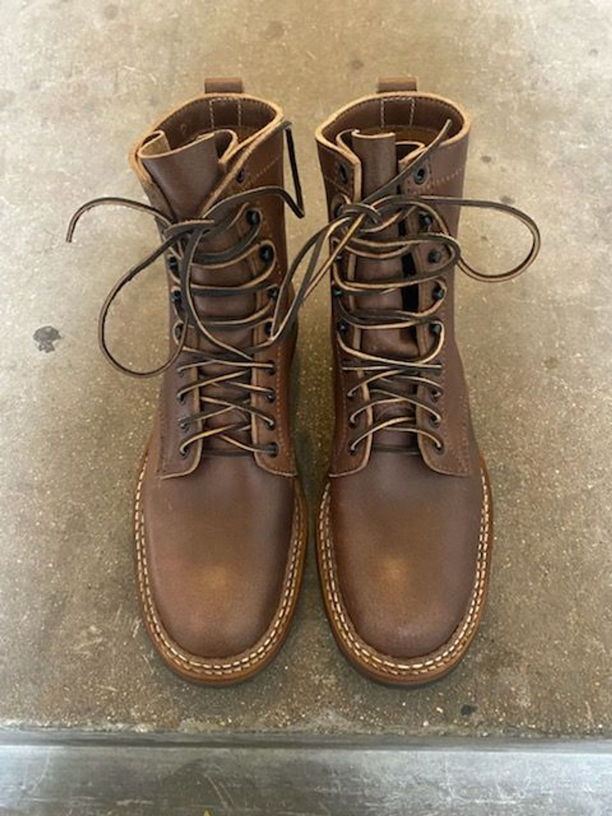 Photo by patinathunderdome on November 1, 2021 of the White's Bounty Hunter in Horween Natural Waxed Flesh.