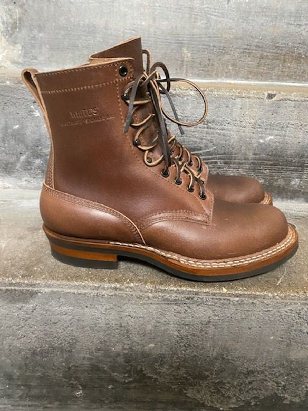 Photo by patinathunderdome on December 6, 2021 of the White's Bounty Hunter in Horween Natural Waxed Flesh.