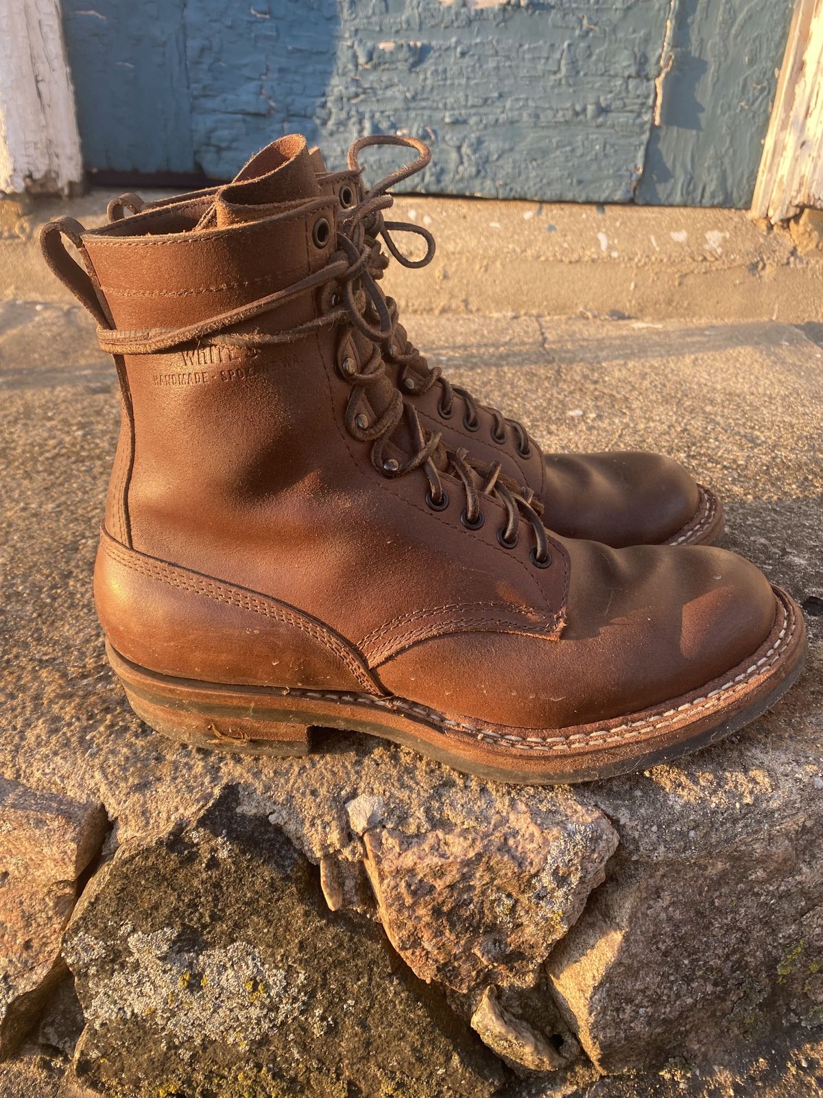 Photo by patinathunderdome on March 5, 2022 of the White's Bounty Hunter in Horween Natural Waxed Flesh.