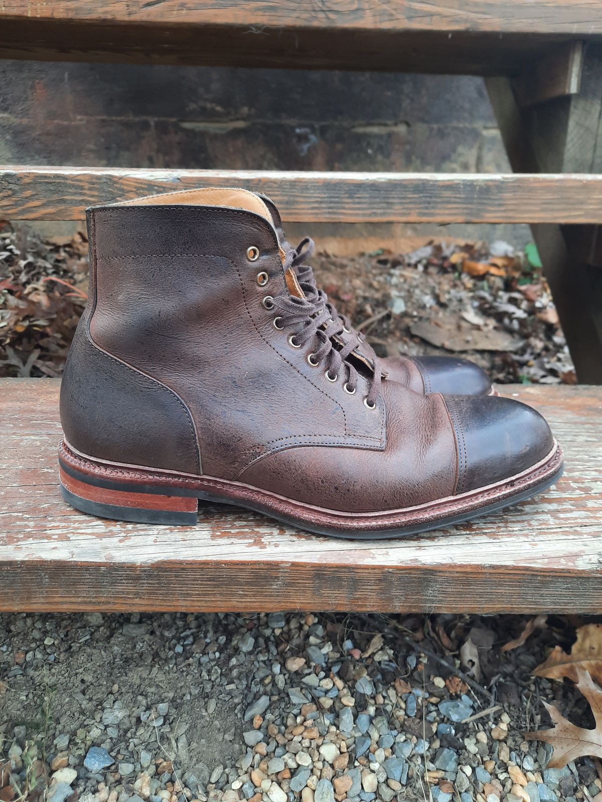 Photo by patinathunderdome on December 1, 2021 of the Meermin Jumper Boot in C.F. Stead Snuff Waxed Kudu.
