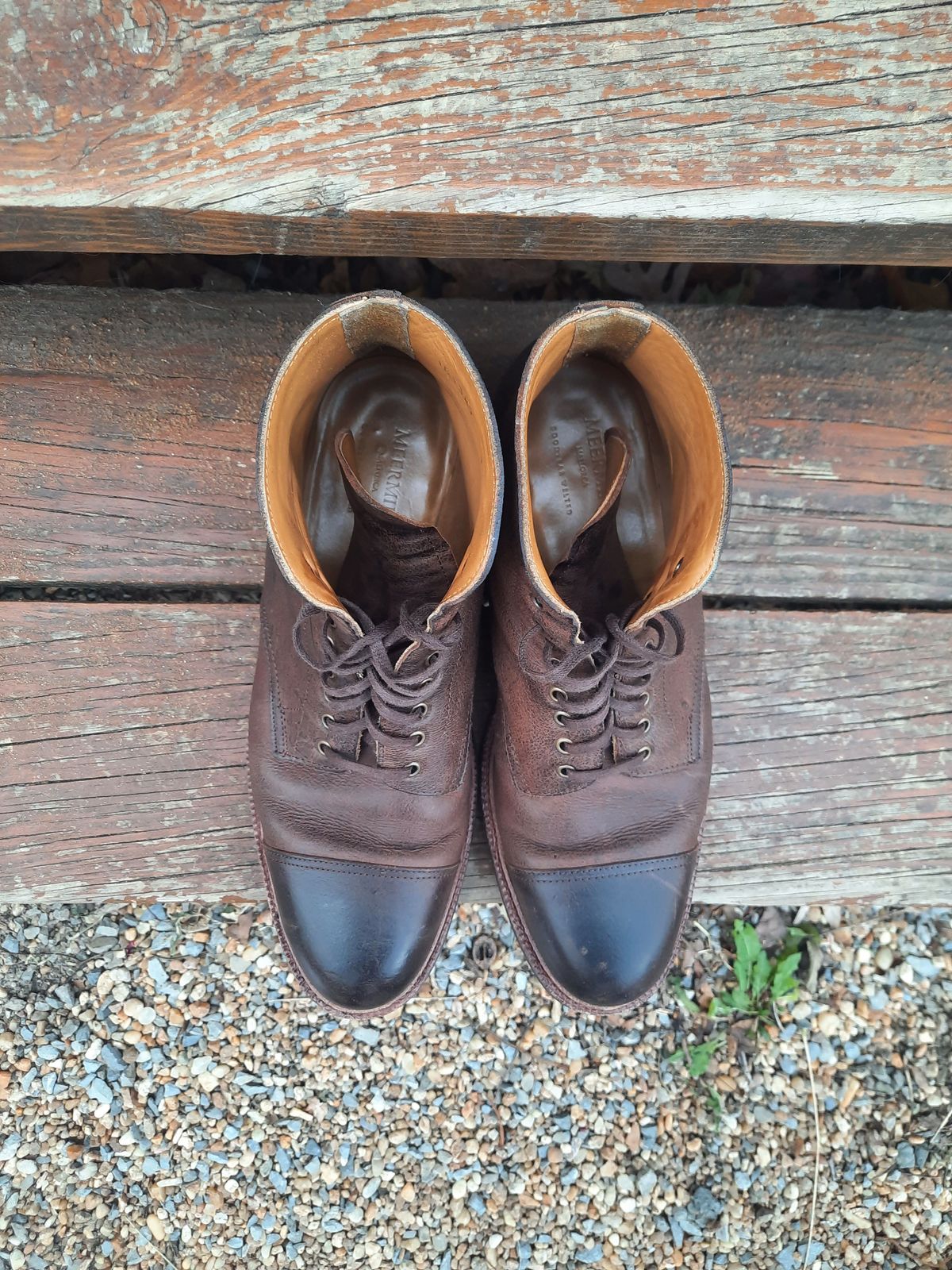 Photo by patinathunderdome on December 1, 2021 of the Meermin Jumper Boot in C.F. Stead Snuff Waxed Kudu.