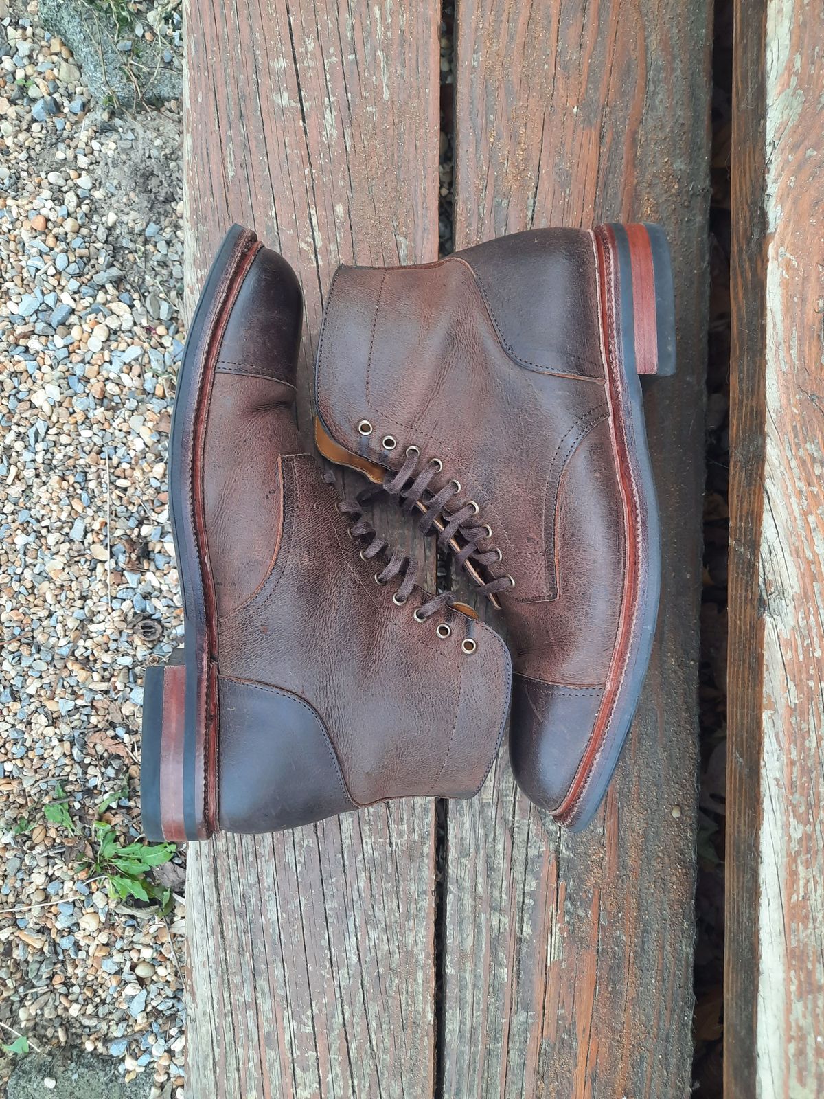 Photo by patinathunderdome on December 1, 2021 of the Meermin Jumper Boot in C.F. Stead Snuff Waxed Kudu.