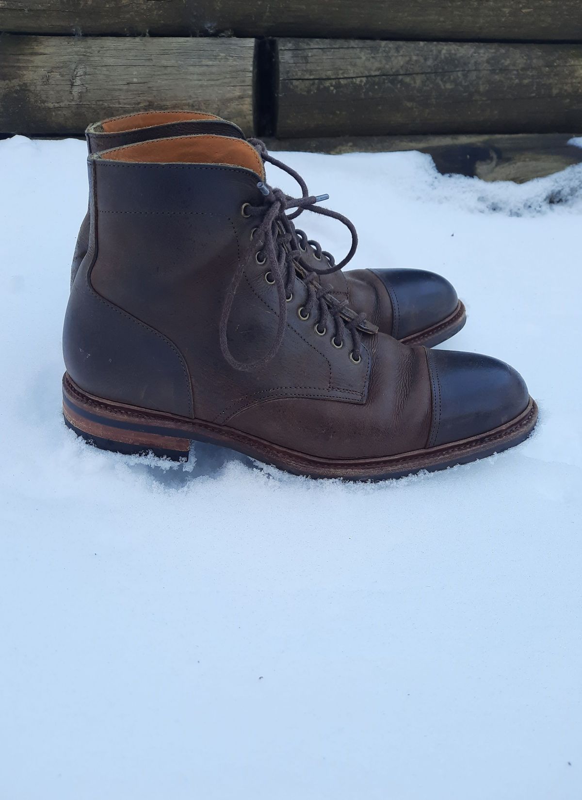 Photo by patinathunderdome on February 1, 2022 of the Meermin Jumper Boot in C.F. Stead Snuff Waxed Kudu.