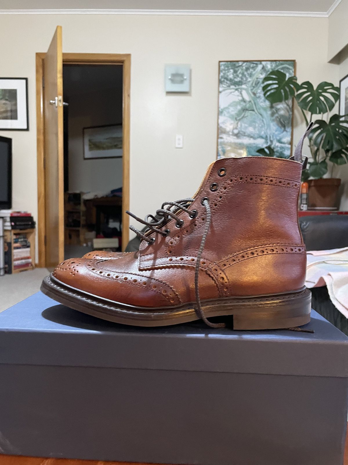 Photo by patinathunderdome on October 4, 2021 of the Tricker's Stow Country Boot in C.F. Stead Caramel Classic Kudu.