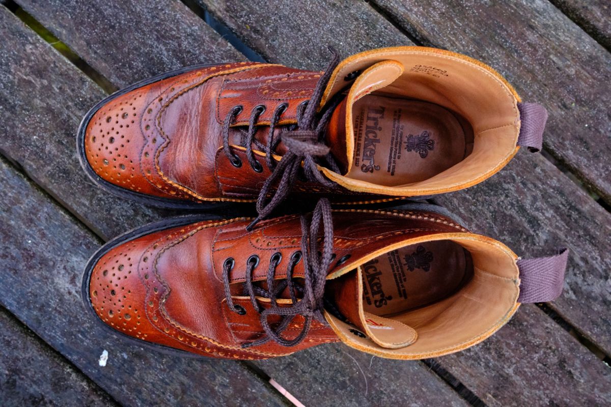 Photo by patinathunderdome on November 6, 2021 of the Tricker's Stow Country Boot in C.F. Stead Caramel Classic Kudu.