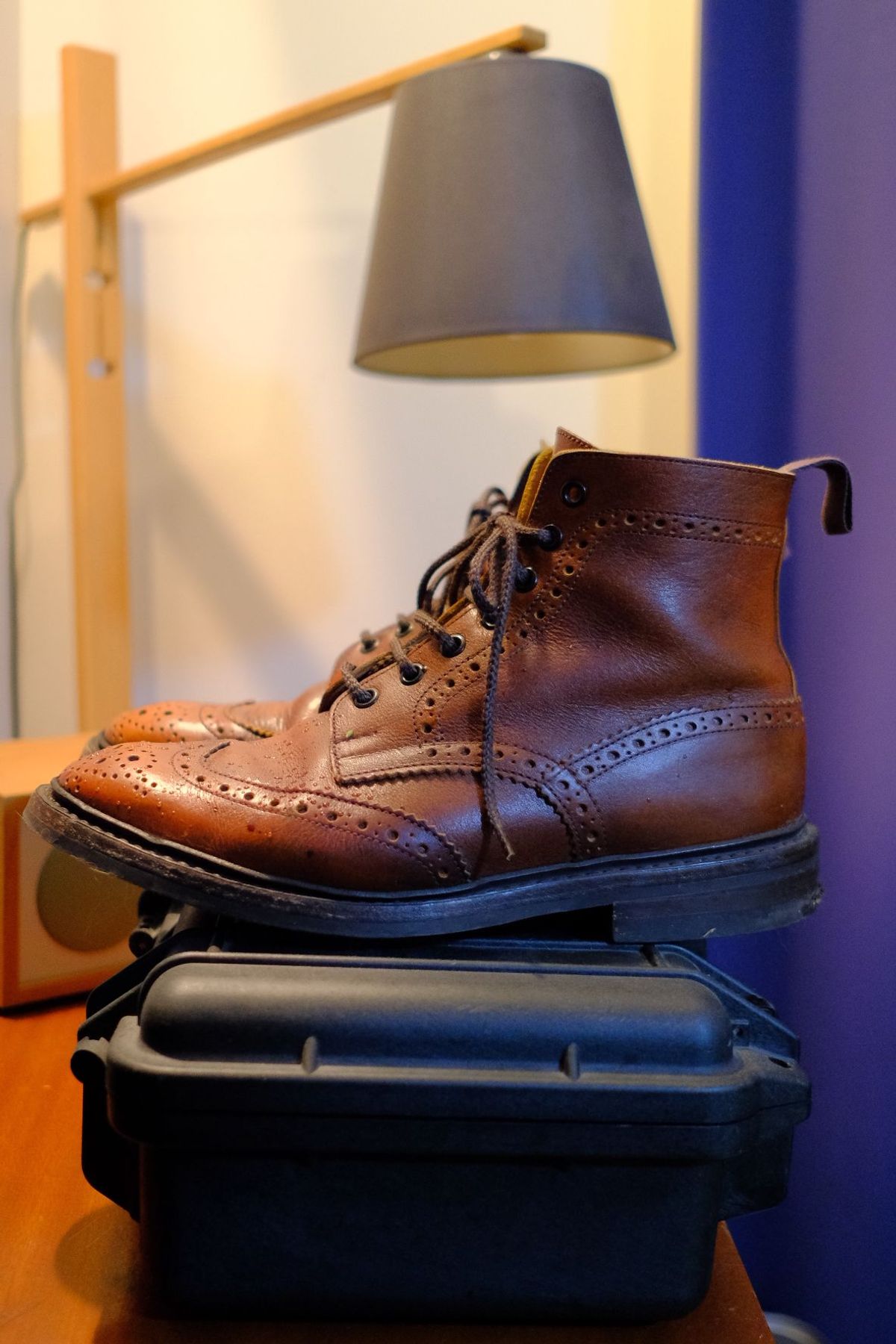 Photo by patinathunderdome on December 6, 2021 of the Tricker's Stow Country Boot in C.F. Stead Caramel Classic Kudu.