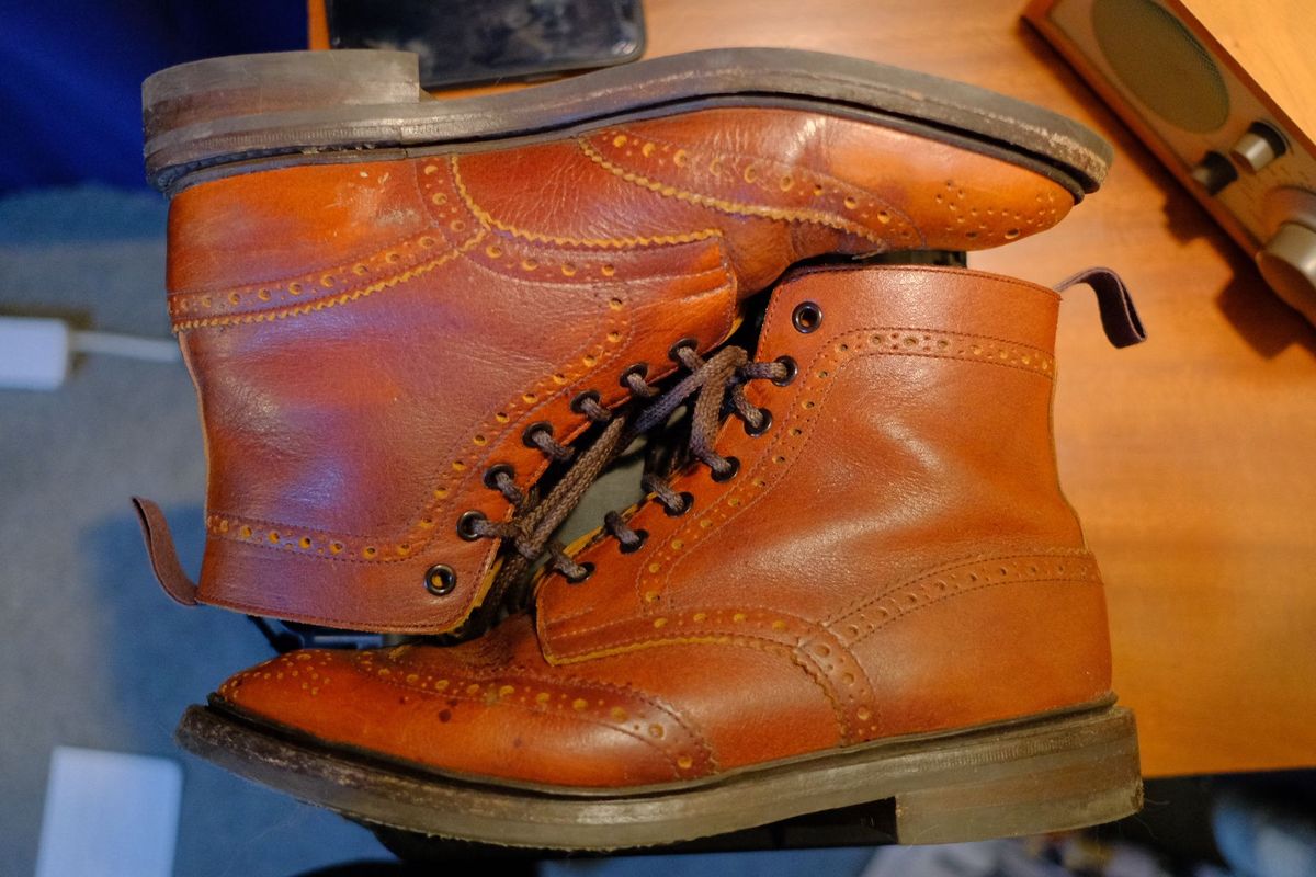 Photo by patinathunderdome on December 6, 2021 of the Tricker's Stow Country Boot in C.F. Stead Caramel Classic Kudu.