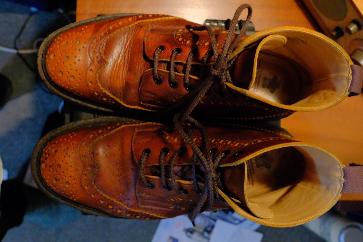 Photo by patinathunderdome on December 6, 2021 of the Tricker's Stow Country Boot in C.F. Stead Caramel Classic Kudu.
