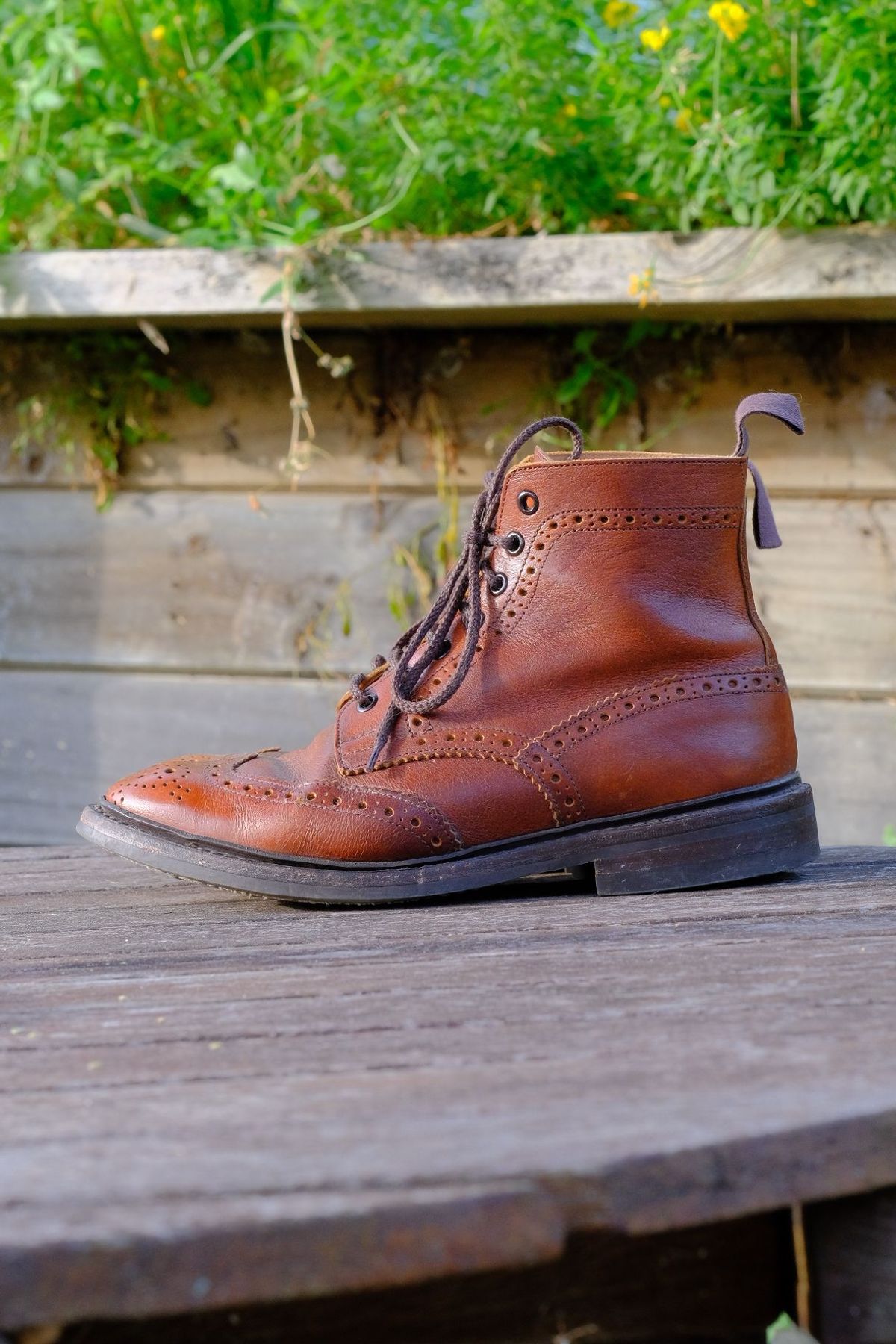 Photo by patinathunderdome on January 5, 2022 of the Tricker's Stow Country Boot in C.F. Stead Caramel Classic Kudu.