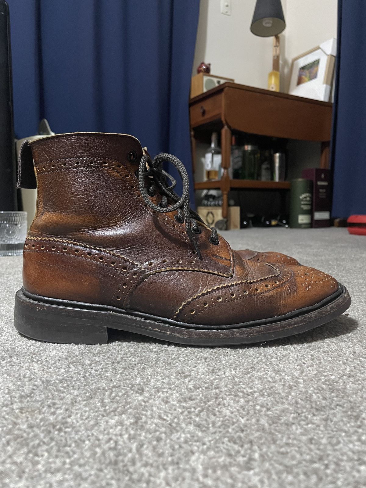 Photo by patinathunderdome on April 5, 2022 of the Tricker's Stow Country Boot in C.F. Stead Caramel Classic Kudu.