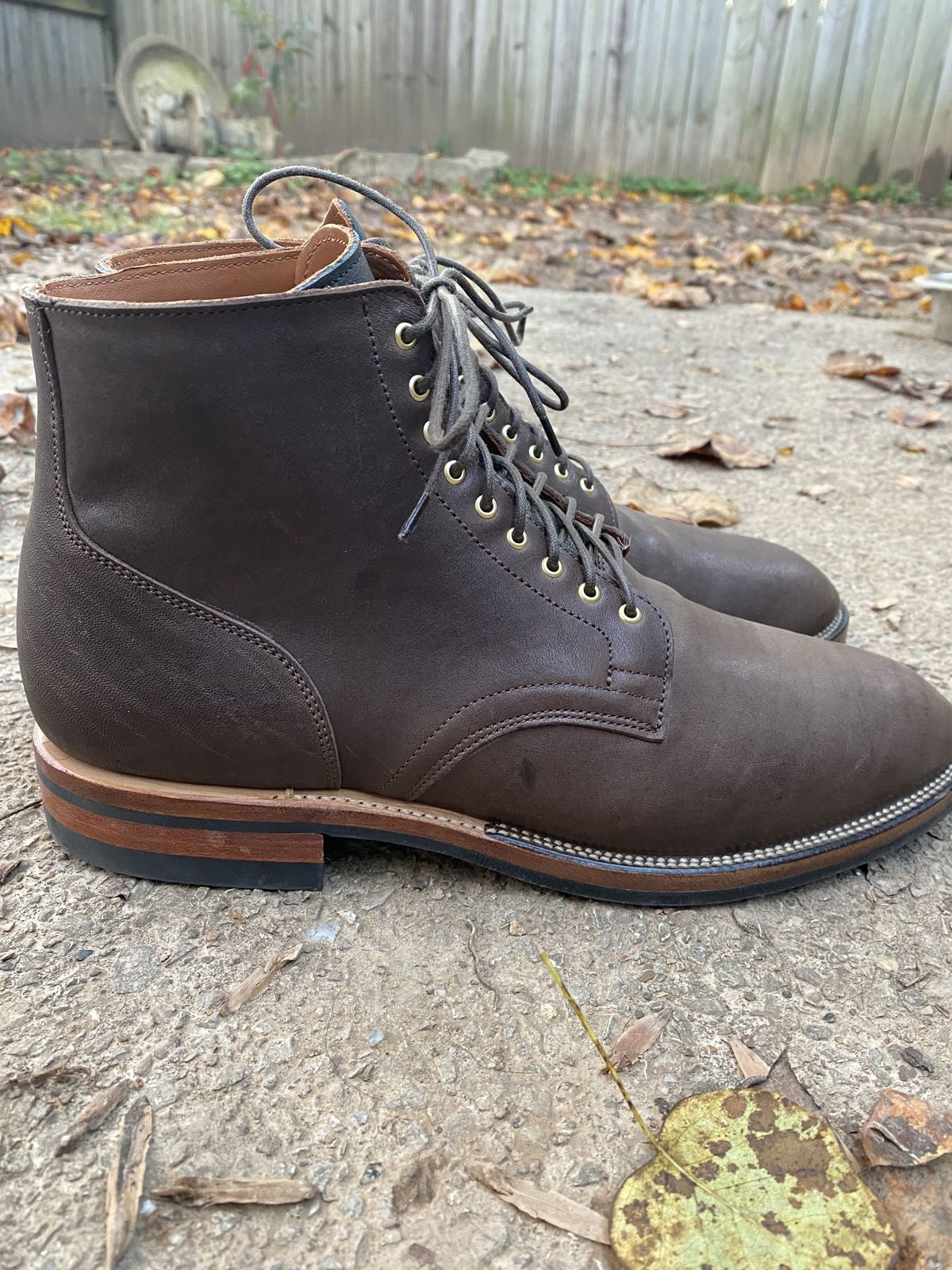 Photo by patinathunderdome on November 1, 2021 of the Viberg Service Boot in Washed Horsehide (Miloh Shop).