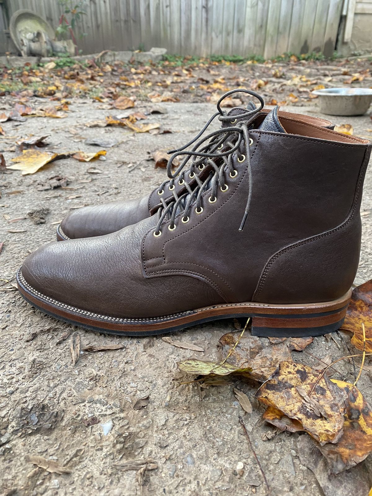 Photo by patinathunderdome on November 1, 2021 of the Viberg Service Boot in Washed Horsehide (Miloh Shop).