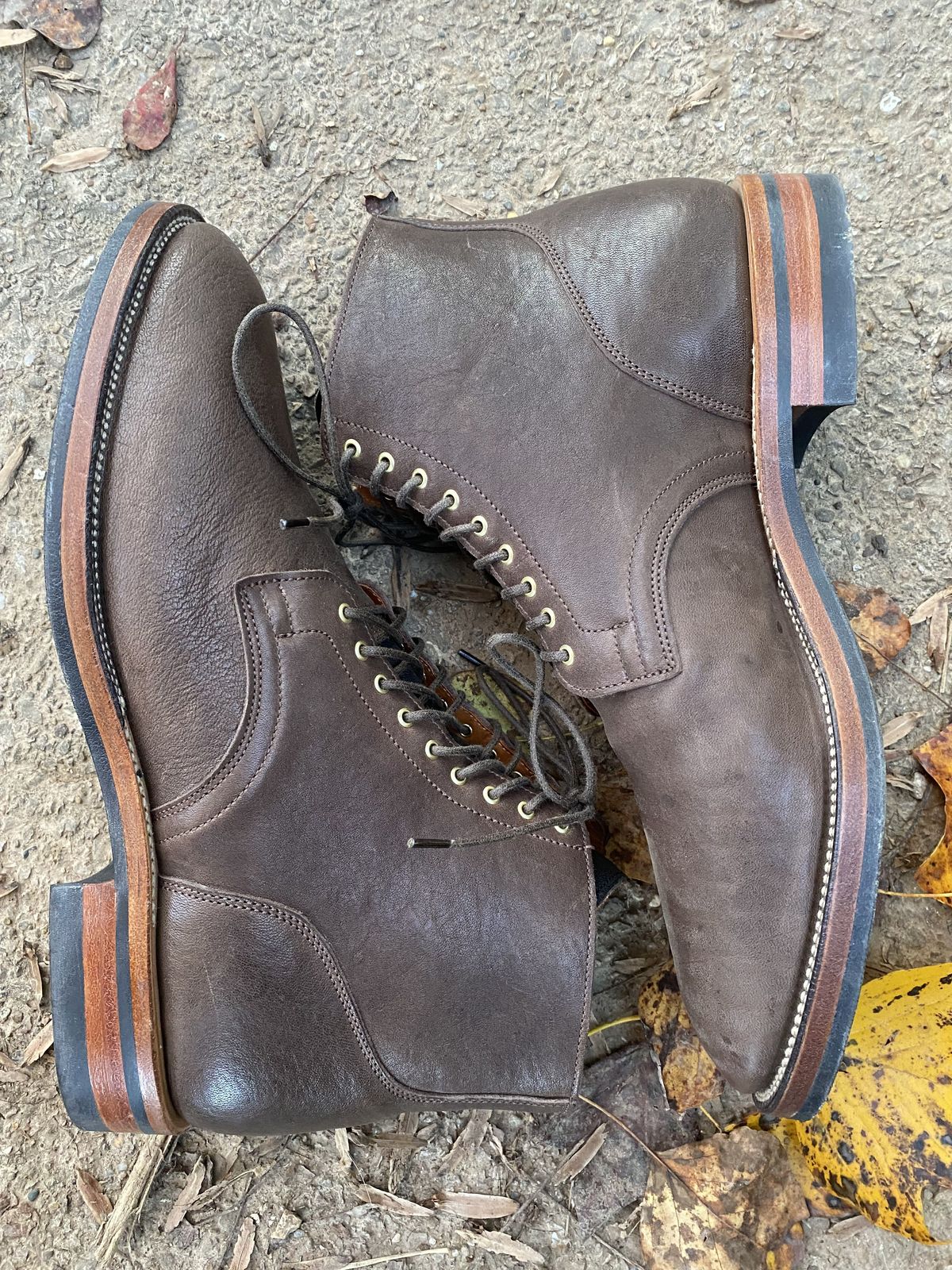 Photo by patinathunderdome on November 1, 2021 of the Viberg Service Boot in Washed Horsehide (Miloh Shop).