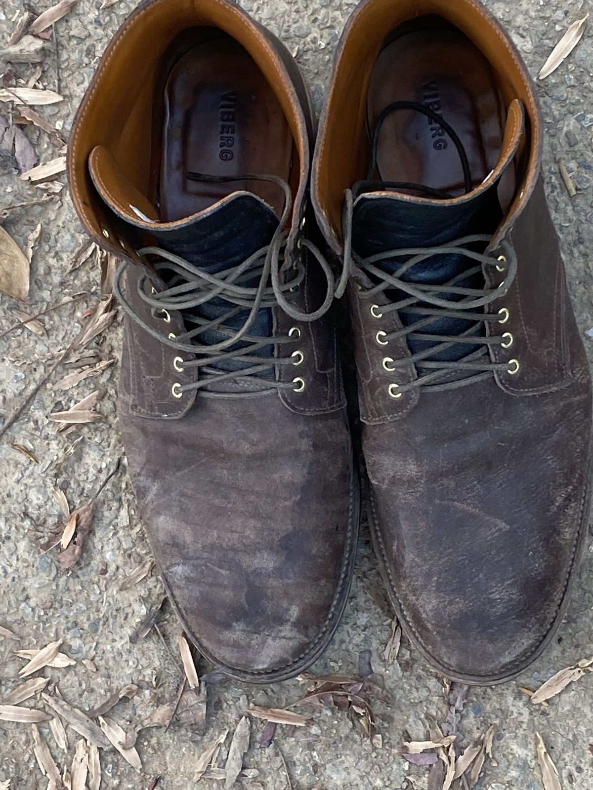 Photo by patinathunderdome on December 1, 2021 of the Viberg Service Boot in Washed Horsehide (Miloh Shop).