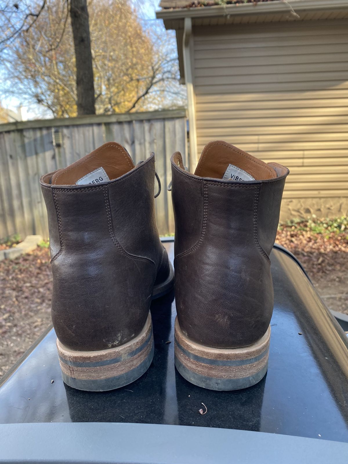 Photo by patinathunderdome on December 1, 2021 of the Viberg Service Boot in Washed Horsehide (Miloh Shop).