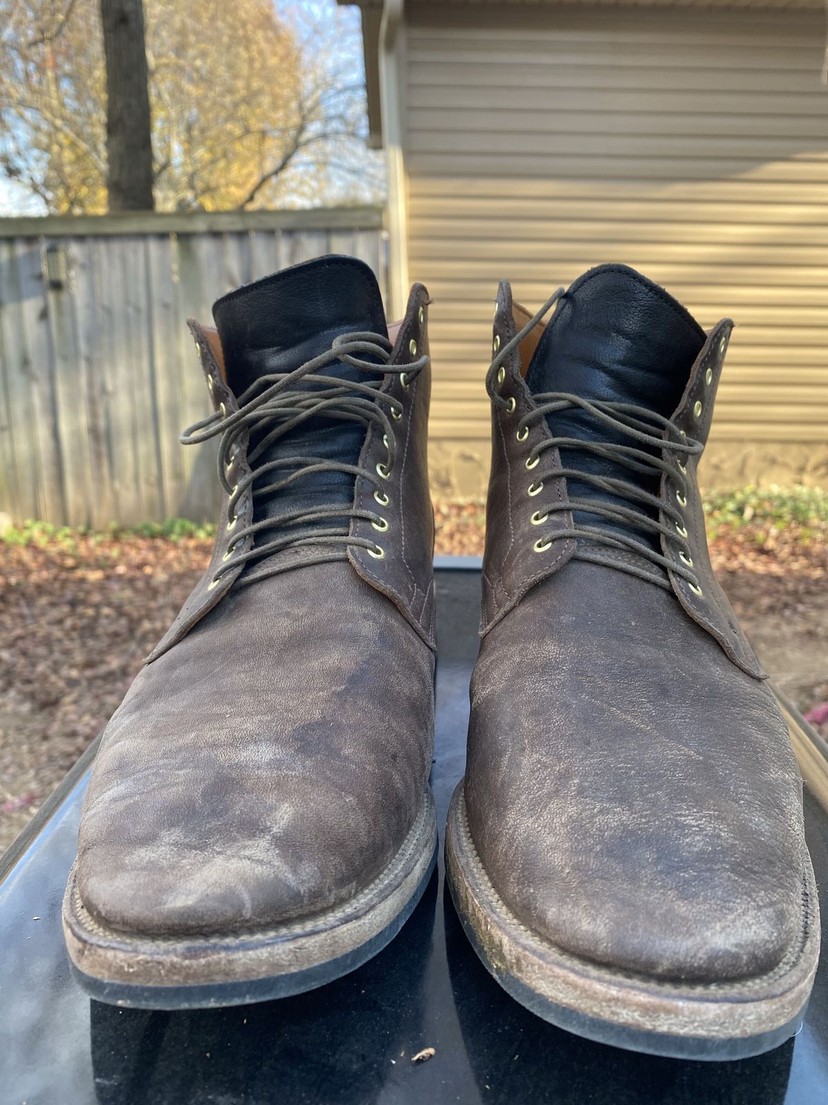 Photo by patinathunderdome on December 1, 2021 of the Viberg Service Boot in Washed Horsehide (Miloh Shop).