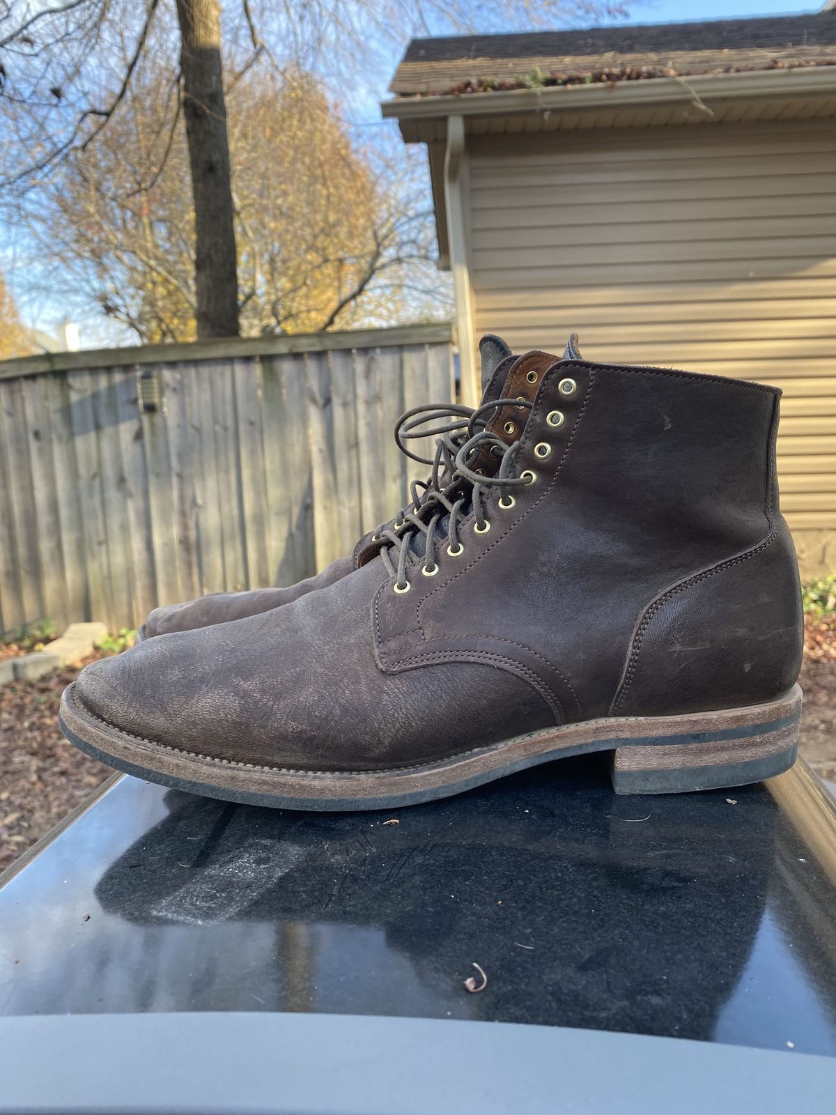 Photo by patinathunderdome on December 1, 2021 of the Viberg Service Boot in Washed Horsehide (Miloh Shop).