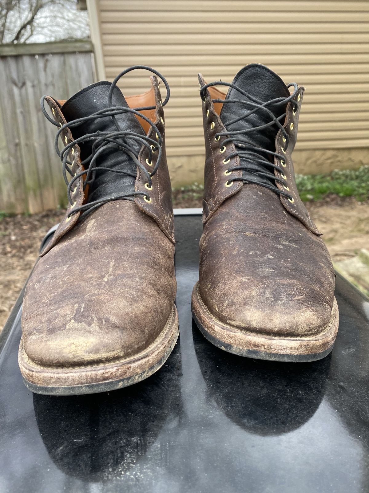 Photo by patinathunderdome on January 1, 2022 of the Viberg Service Boot in Washed Horsehide (Miloh Shop).