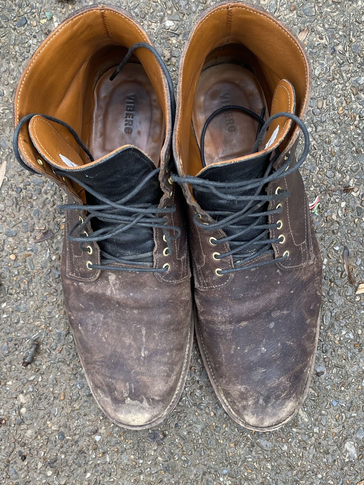 Photo by patinathunderdome on January 1, 2022 of the Viberg Service Boot in Washed Horsehide (Miloh Shop).