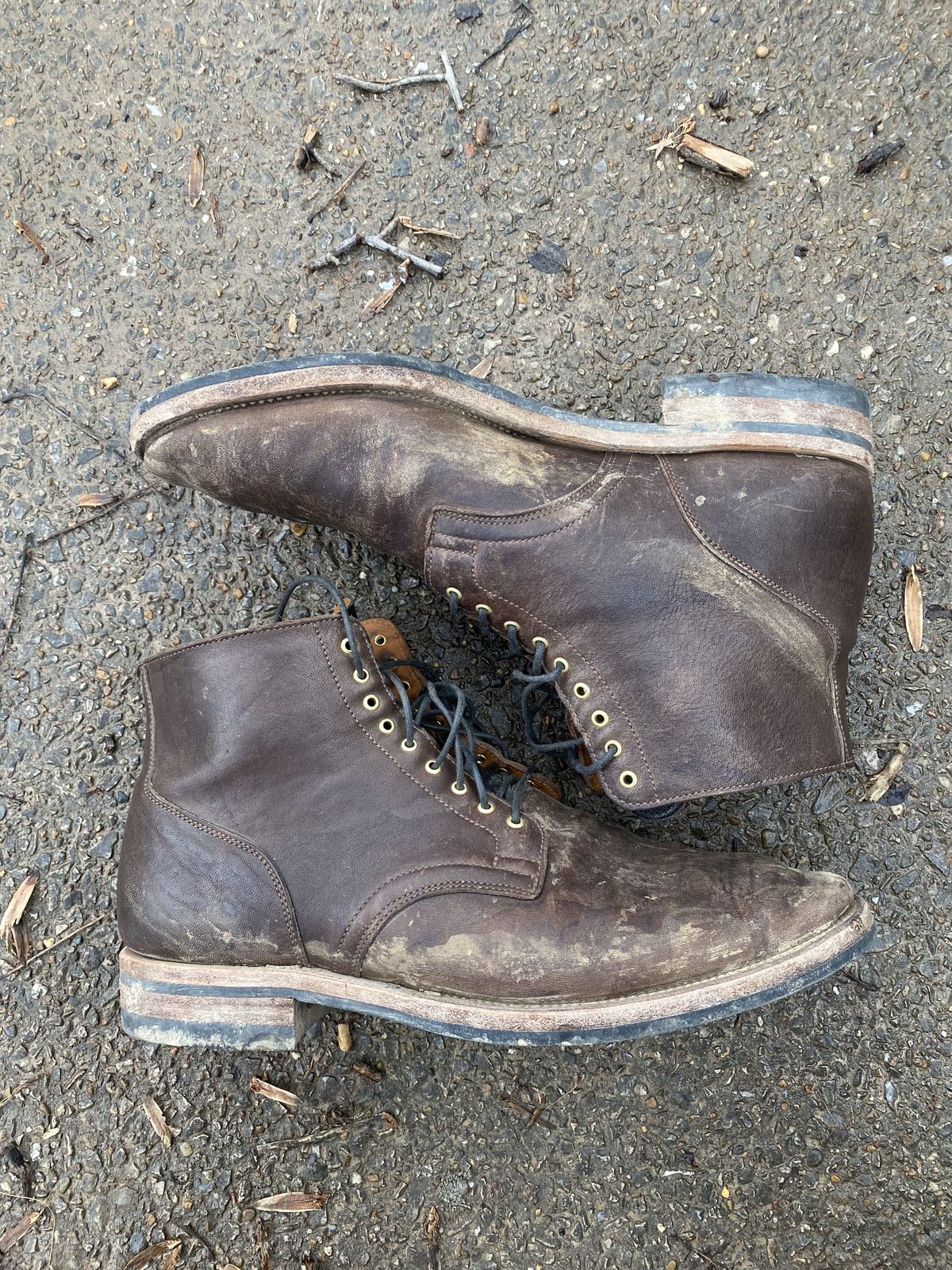 Photo by patinathunderdome on January 1, 2022 of the Viberg Service Boot in Washed Horsehide (Miloh Shop).