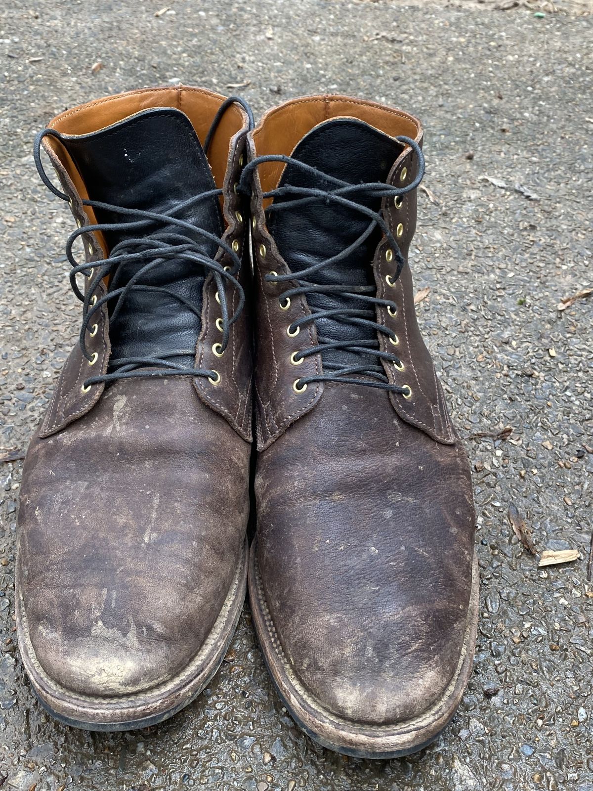 Photo by patinathunderdome on January 1, 2022 of the Viberg Service Boot in Washed Horsehide (Miloh Shop).
