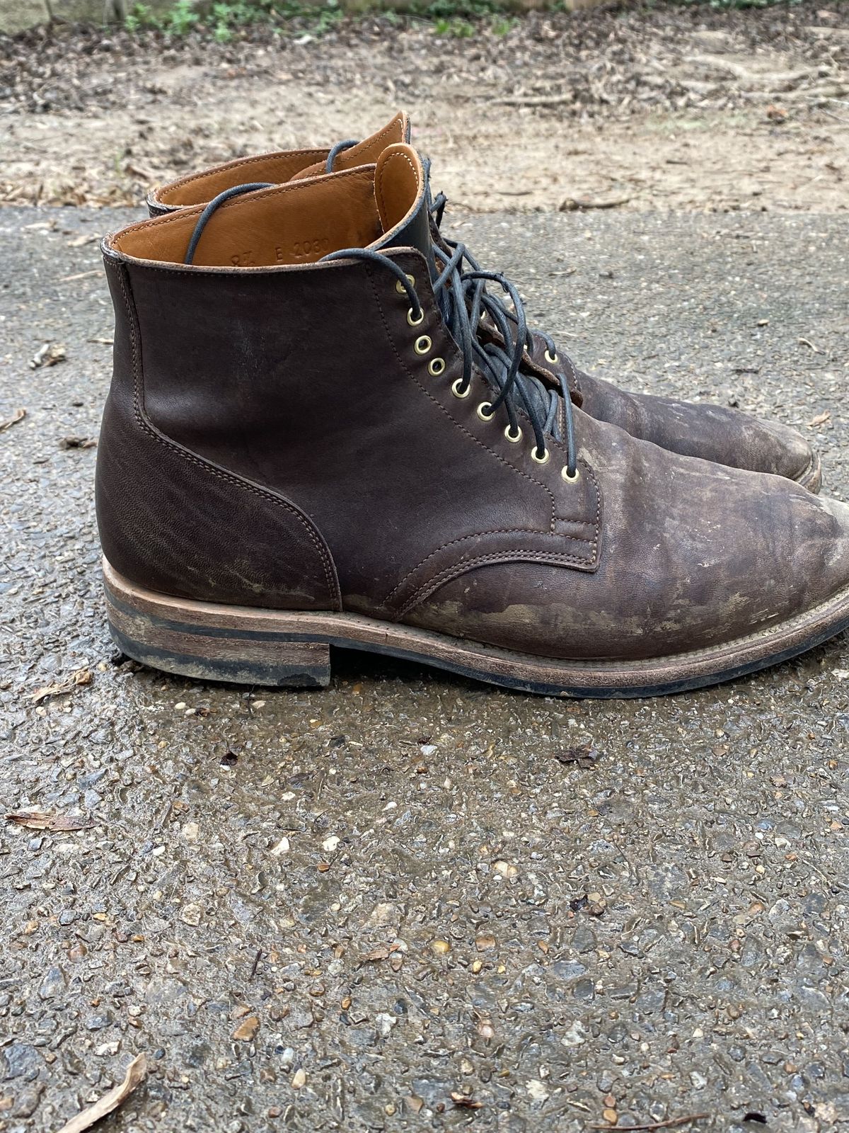 Photo by patinathunderdome on January 1, 2022 of the Viberg Service Boot in Washed Horsehide (Miloh Shop).