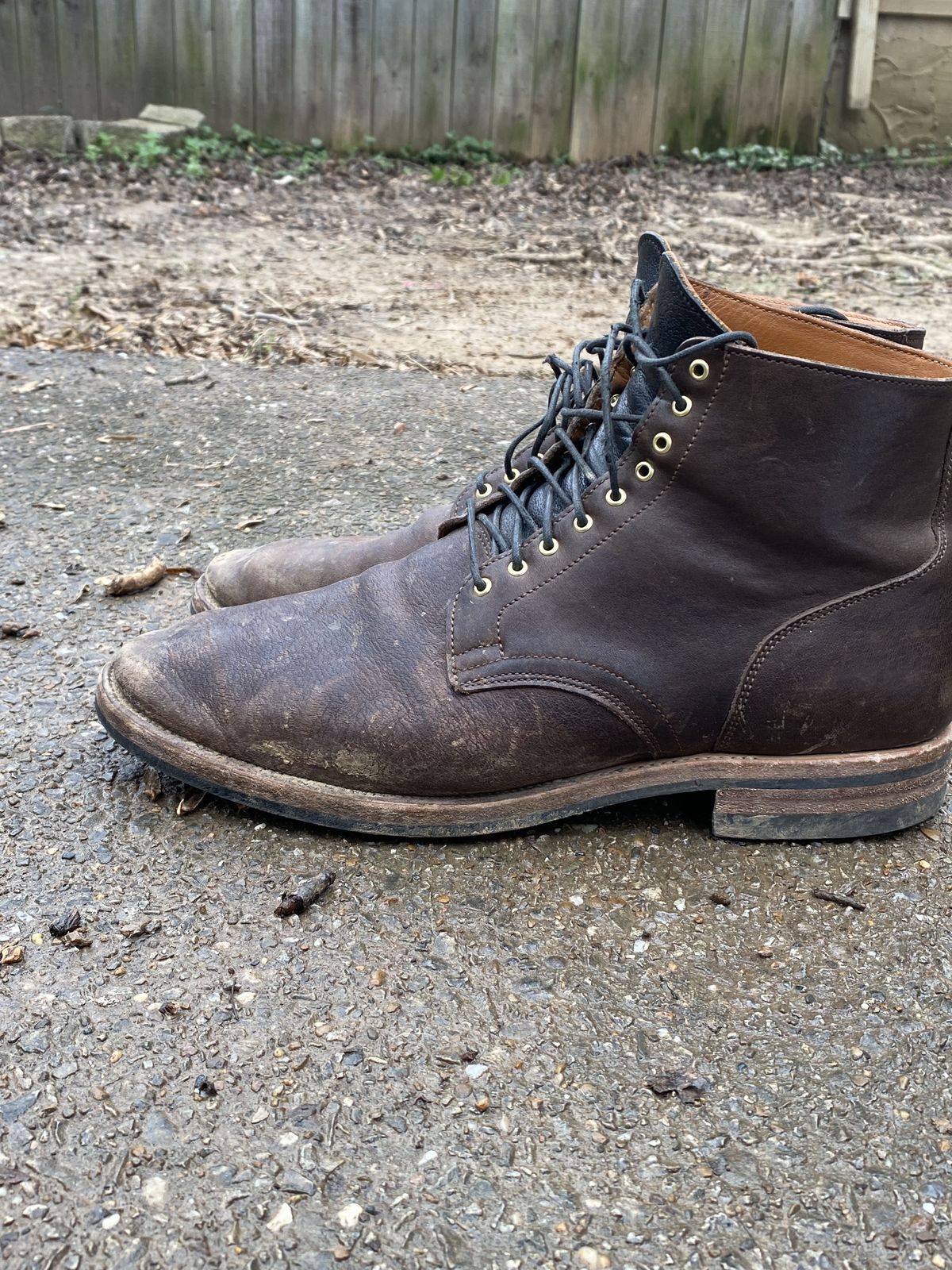 Photo by patinathunderdome on January 1, 2022 of the Viberg Service Boot in Washed Horsehide (Miloh Shop).