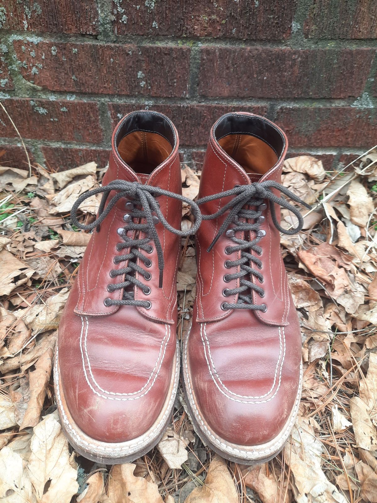 Photo by patinathunderdome on February 2, 2022 of the Alden Indy Boot in Horween Mahogany Legacy.