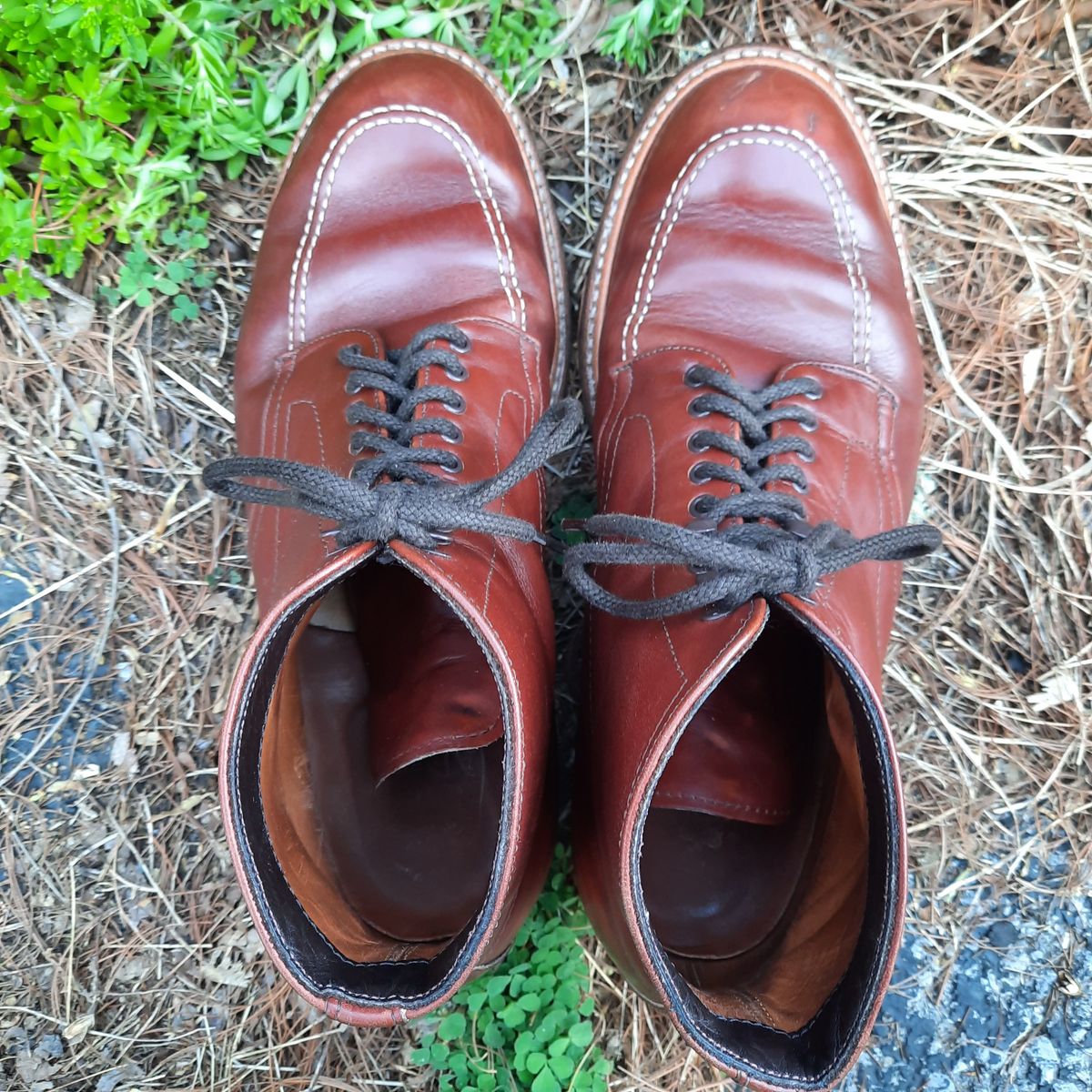 Photo by patinathunderdome on May 3, 2022 of the Alden Indy Boot in Horween Mahogany Legacy.